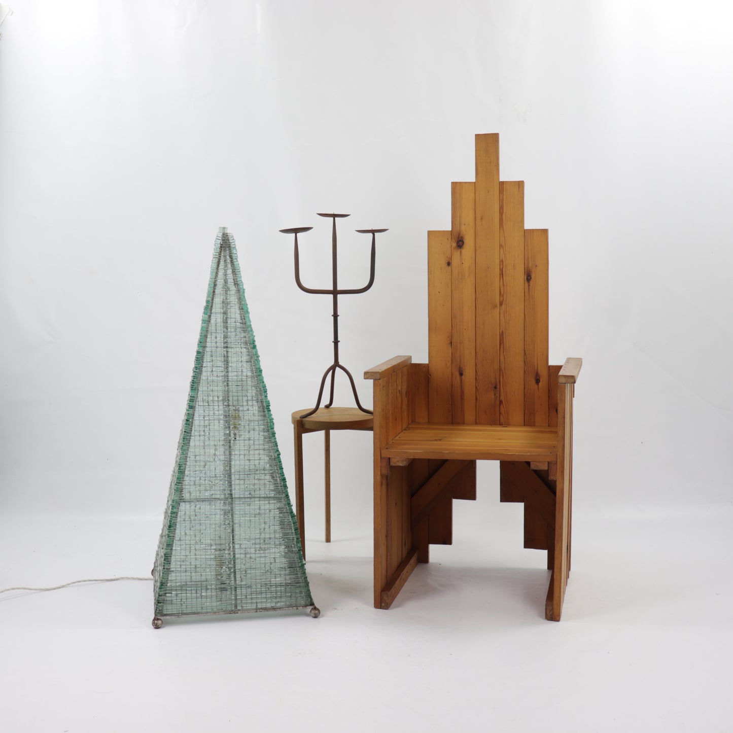 Large Postmodern Glass Pyramid Lamp