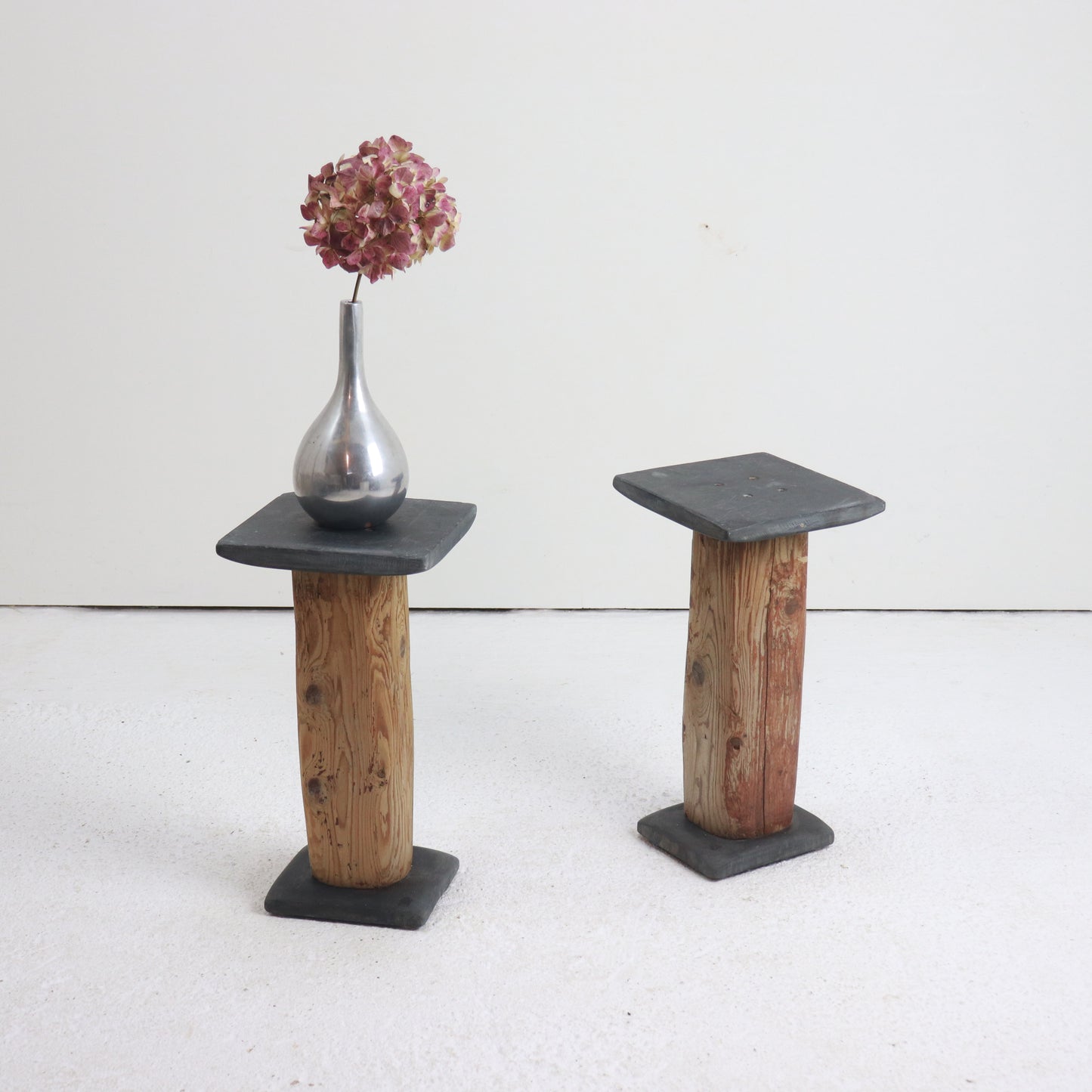 Pair of rustic slate and timber tables