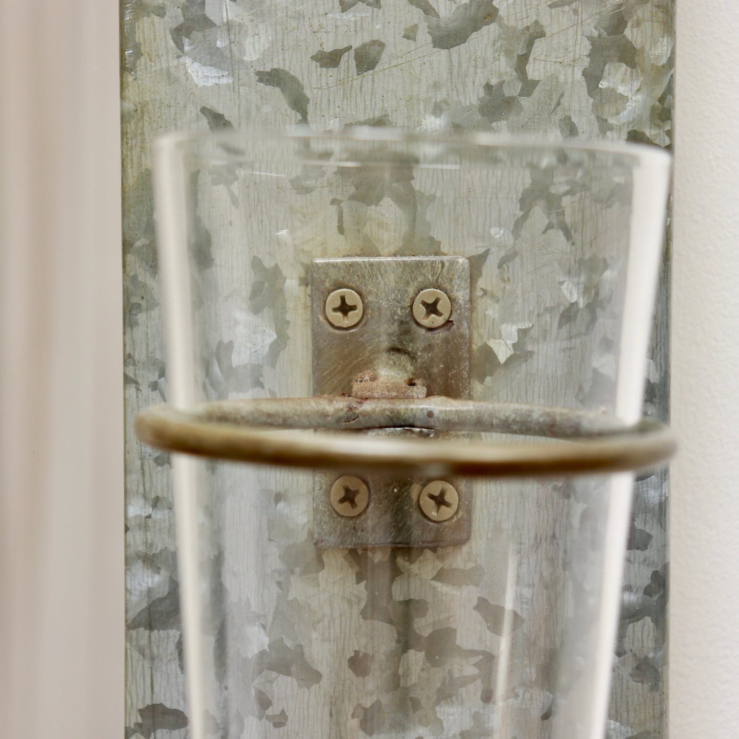 Galvanised Steel Mirror with Conical Glass Vases