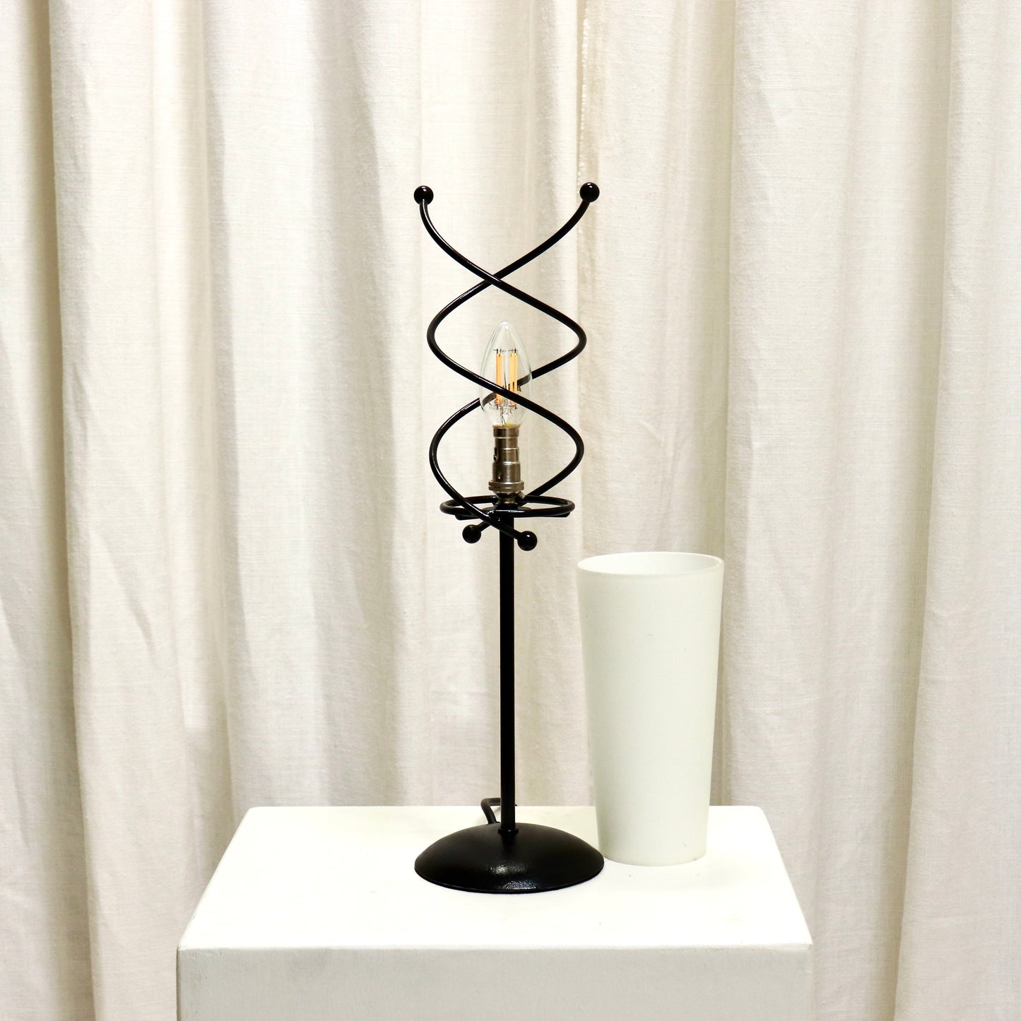 Pair of Spiral-Wrap Table Lamps with Frosted Glass Shades, c. late 20th century