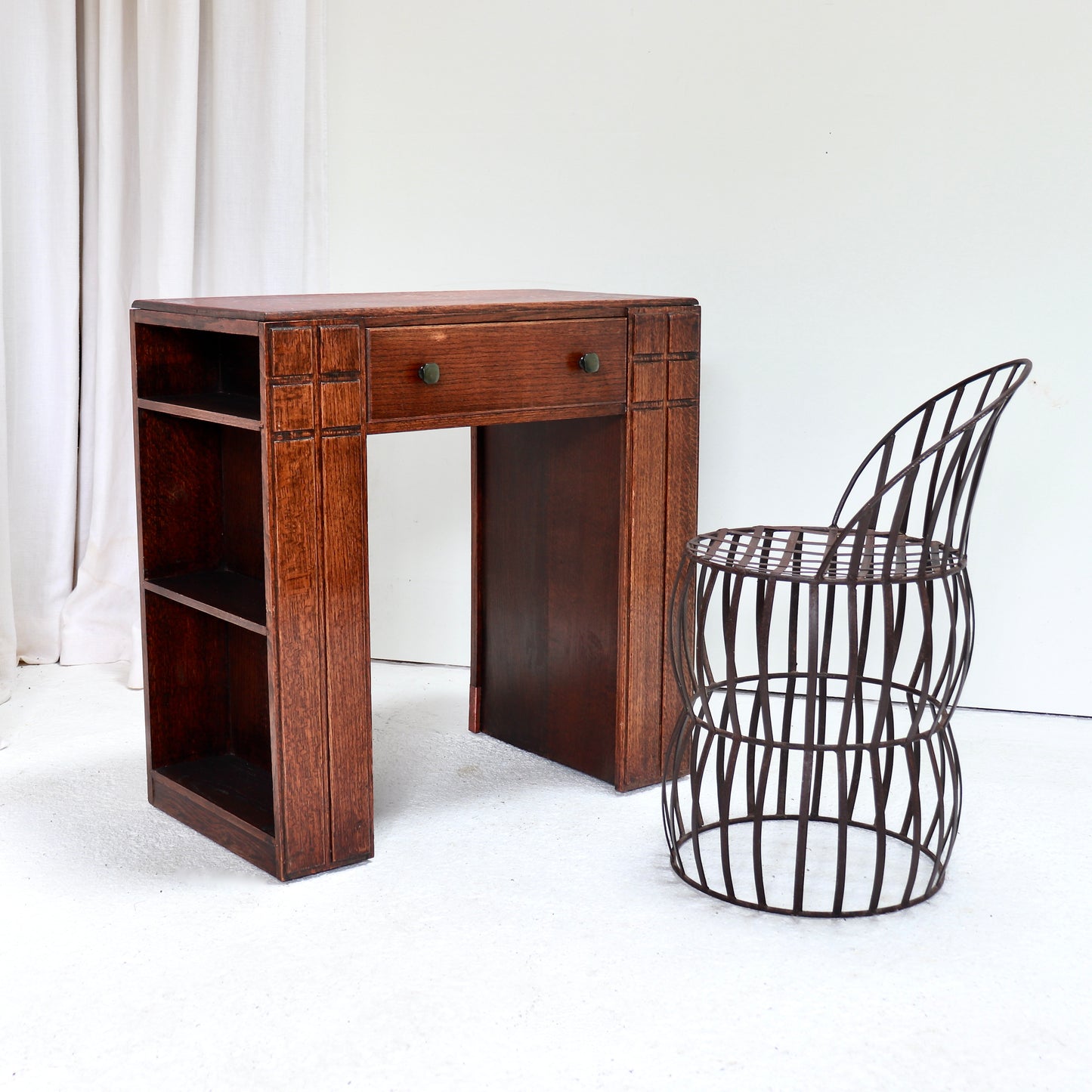 Small vintage kneehole desk in oak