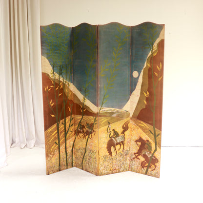 Decorative folding screen with batik landscape scene