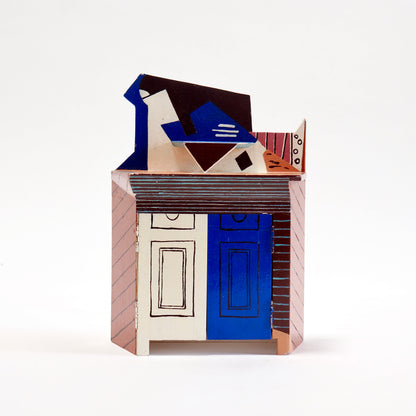 Handmade miniature cupboard after Picasso with blue and cream doors