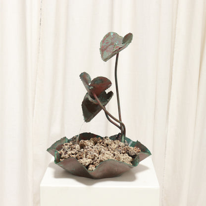 Folk Art Table Fountain — Hand-Formed Copper Leaves with Verdigris