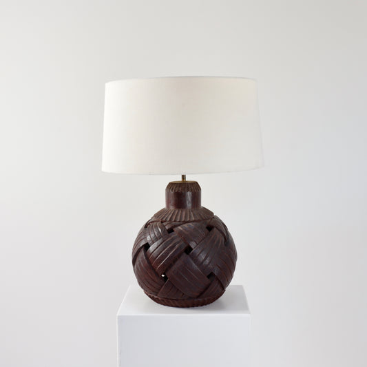 Large Hand-Carved Wooden Lamp