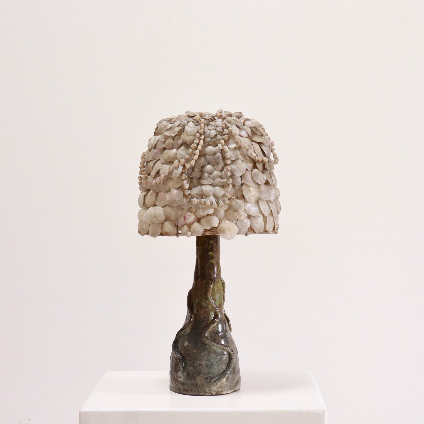 Ceramic Folk Lamp with French shell shade