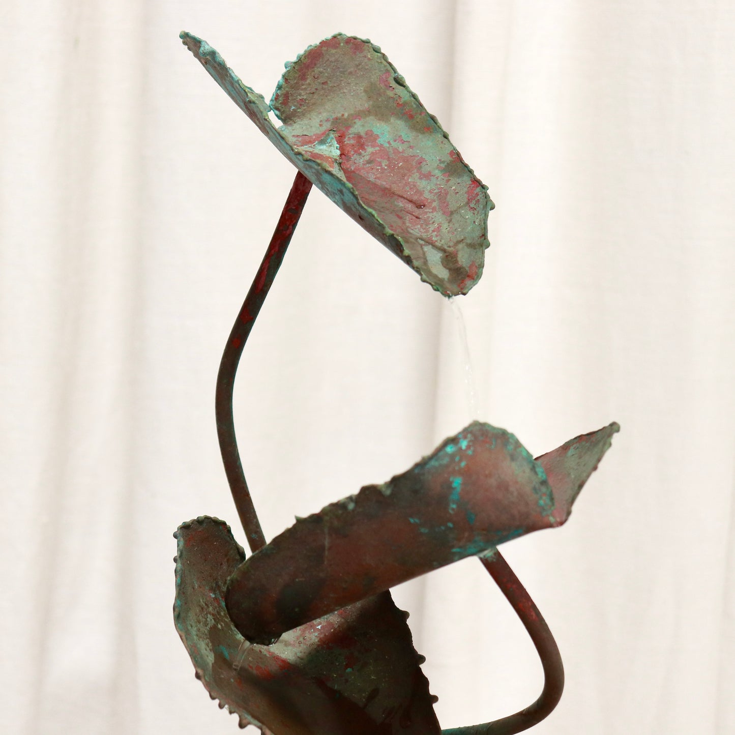Folk Art Table Fountain — Hand-Formed Copper Leaves with Verdigris