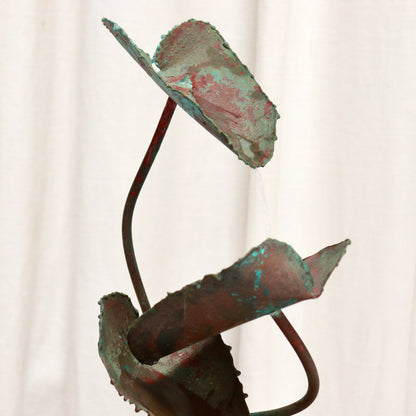 Folk Art Table Fountain — Hand-Formed Copper Leaves with Verdigris