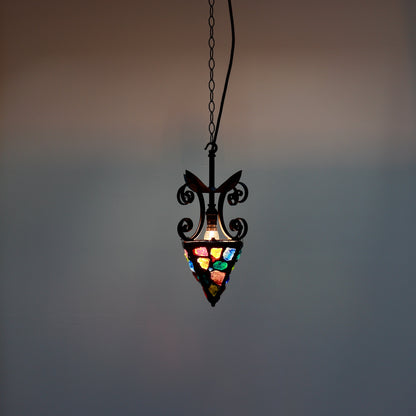 Brutalist lantern style pendant illuminated