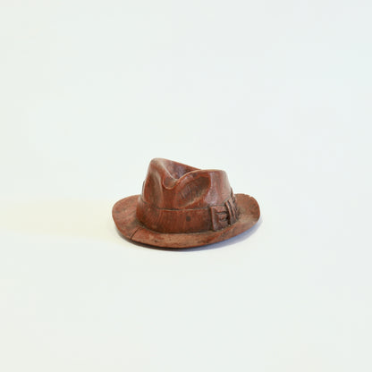 Mid century carved wood fedora sculpture.