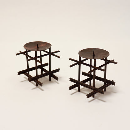 Brutalist candlesticks with beeswax patina