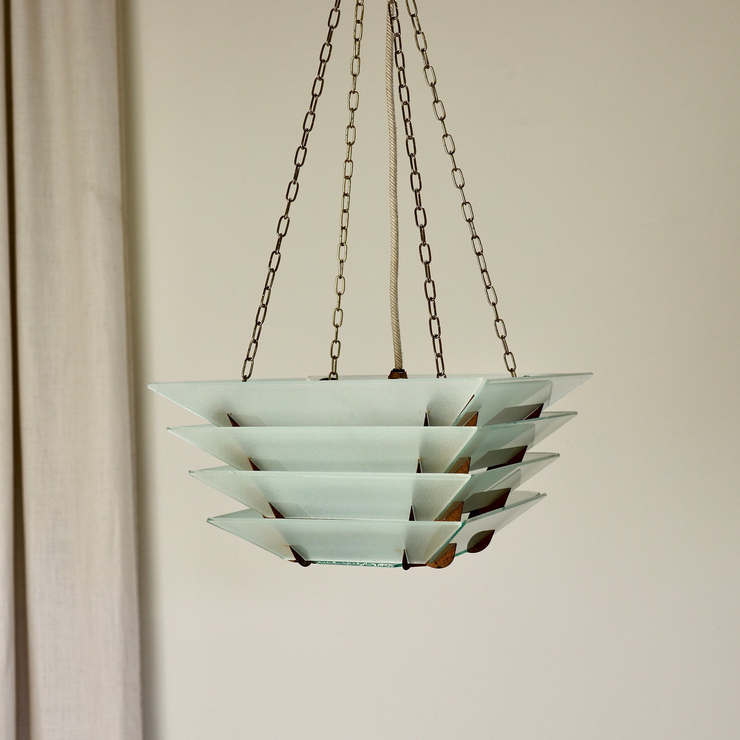 Art Deco louvred etched glass pendant light