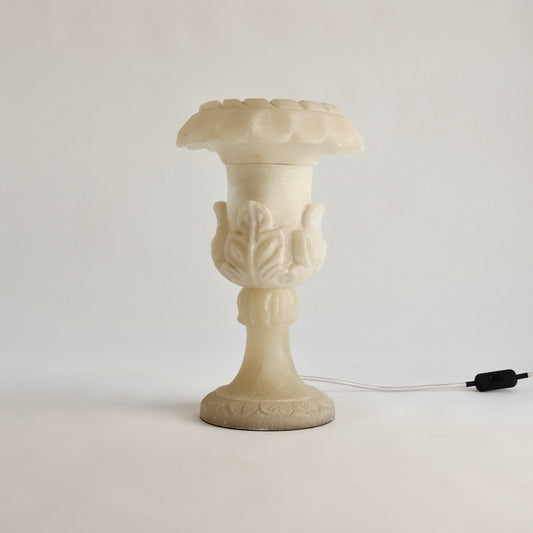 Vintage carved alabaster urn table lamp