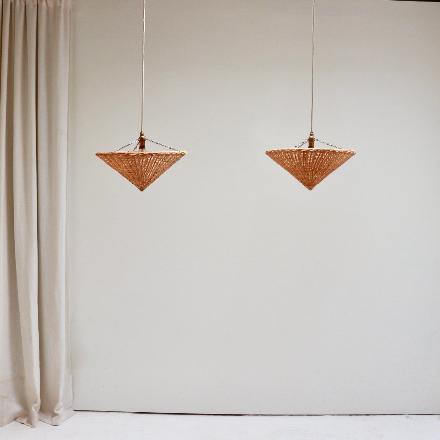 Vintage Rattan Cone Uplighter Pendant Lights