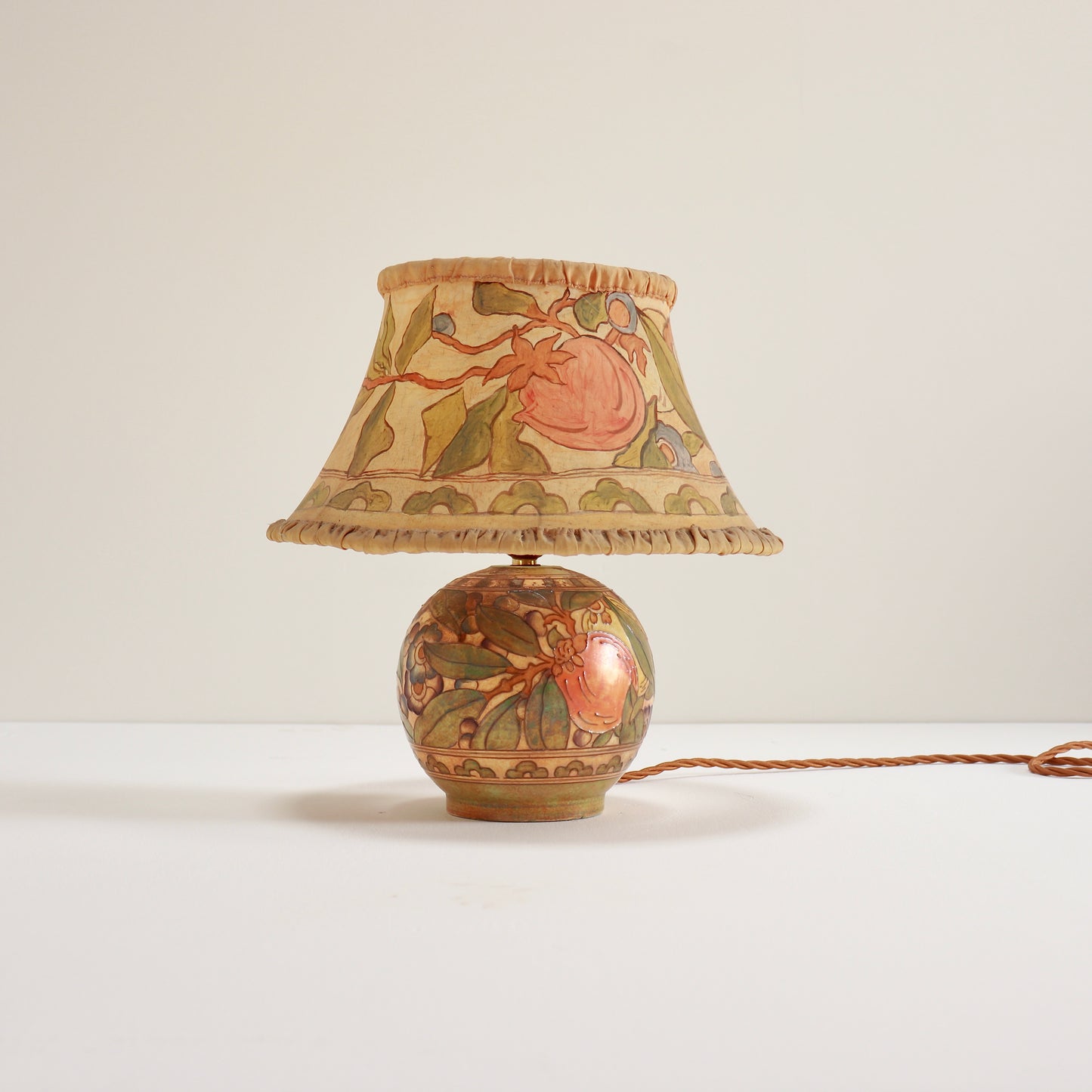Charlotte Rhead Bursley Ware table lamp with silk shade