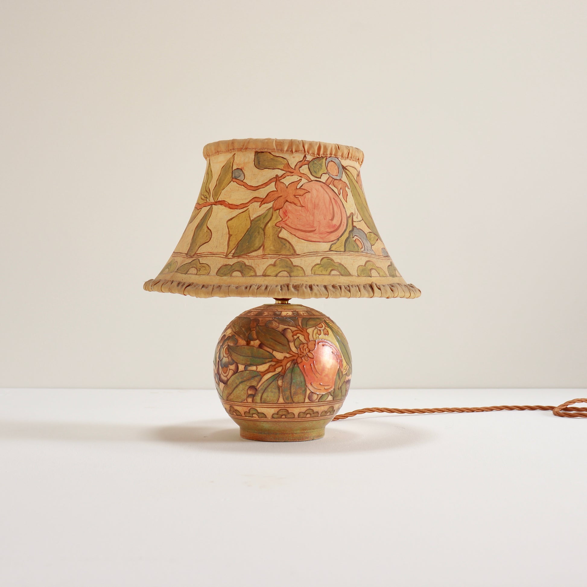 Charlotte Rhead Bursley Ware table lamp with silk shade