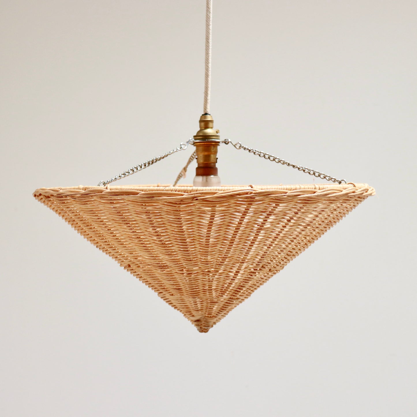 Vintage woven rattan pendant light shade with brass B22 lampholder