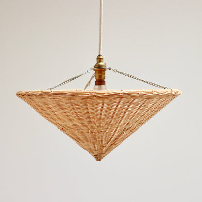 Vintage woven rattan pendant light shade with brass B22 lampholder