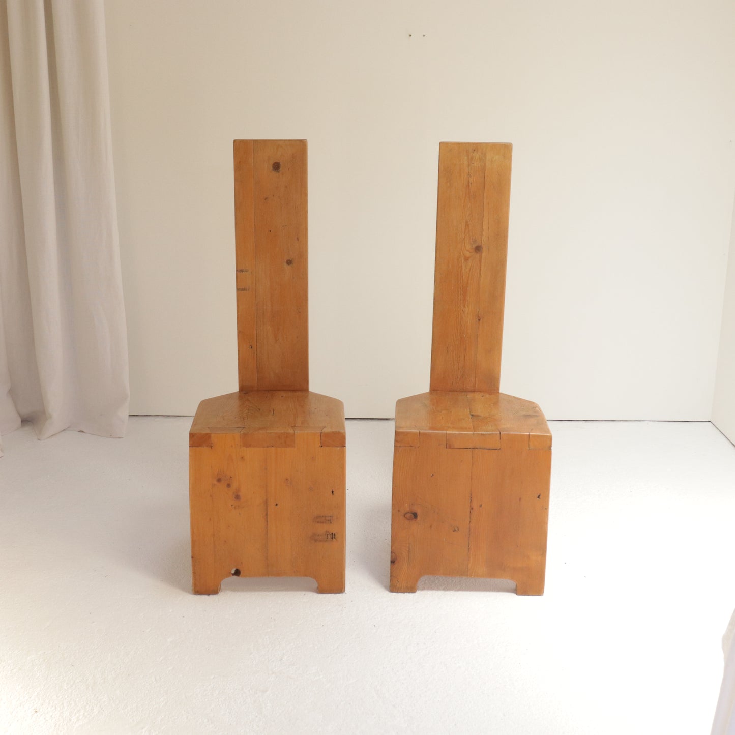 Brutalist Pine Dining Chairs