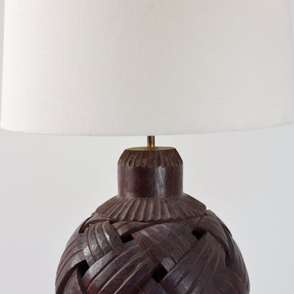 Large Hand-Carved Wooden Lamp