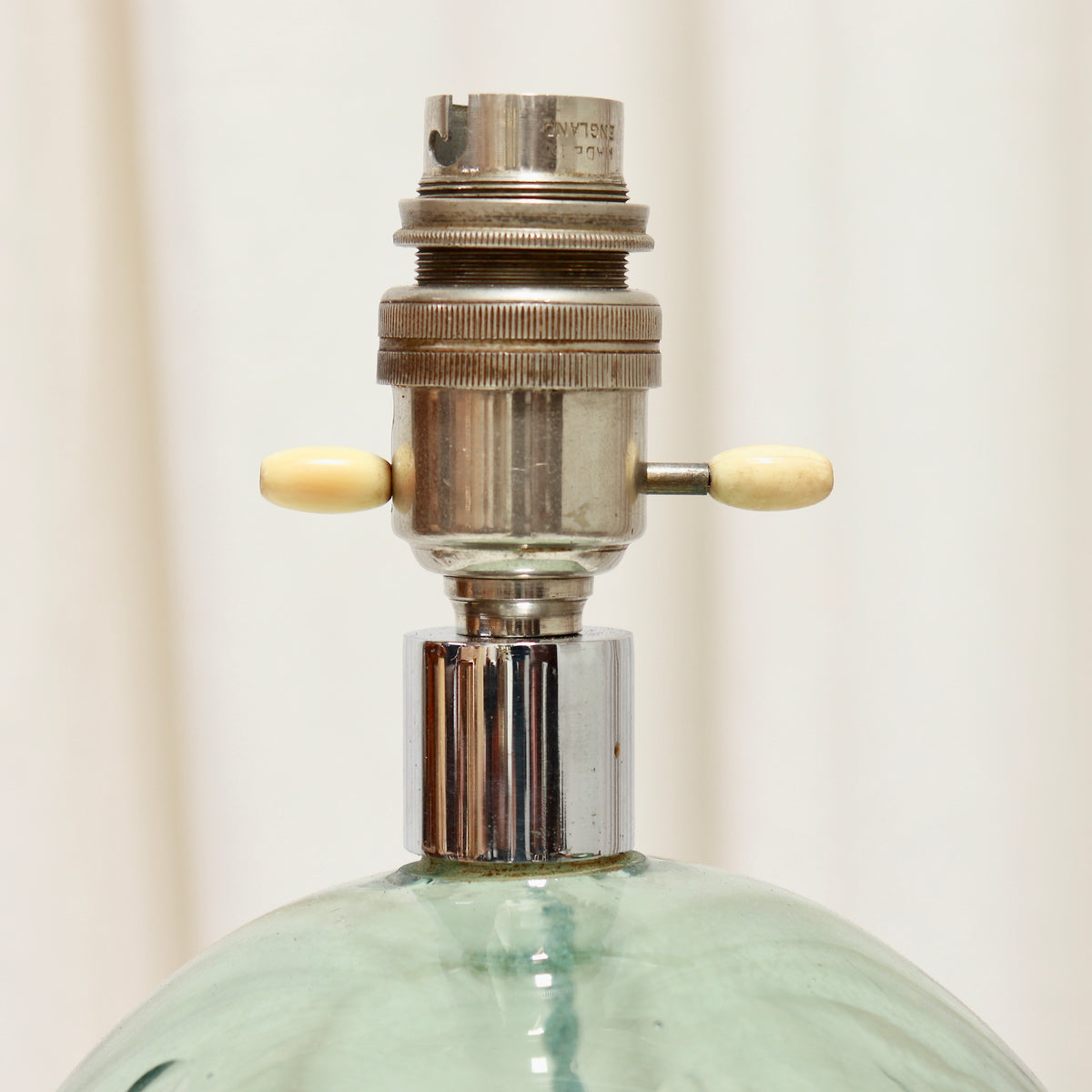 French glass table lamp with original nickel and bone switch fitting
