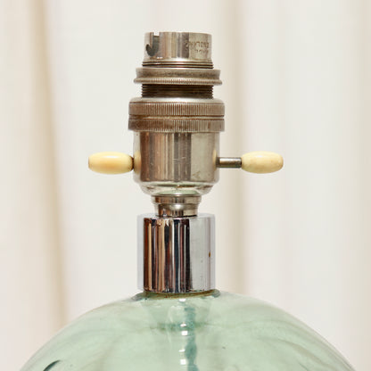French glass table lamp with original nickel and bone switch fitting
