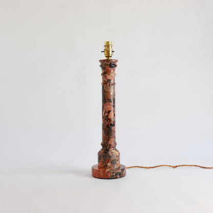 Brèche d’Alep marble lamp column showing red and black stone fragments
