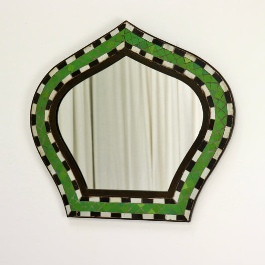 Vintage Moorish-style mirror with green ceramic mosaic frame