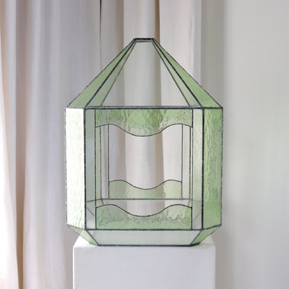 Architectural glass terrarium in pale green textured glass