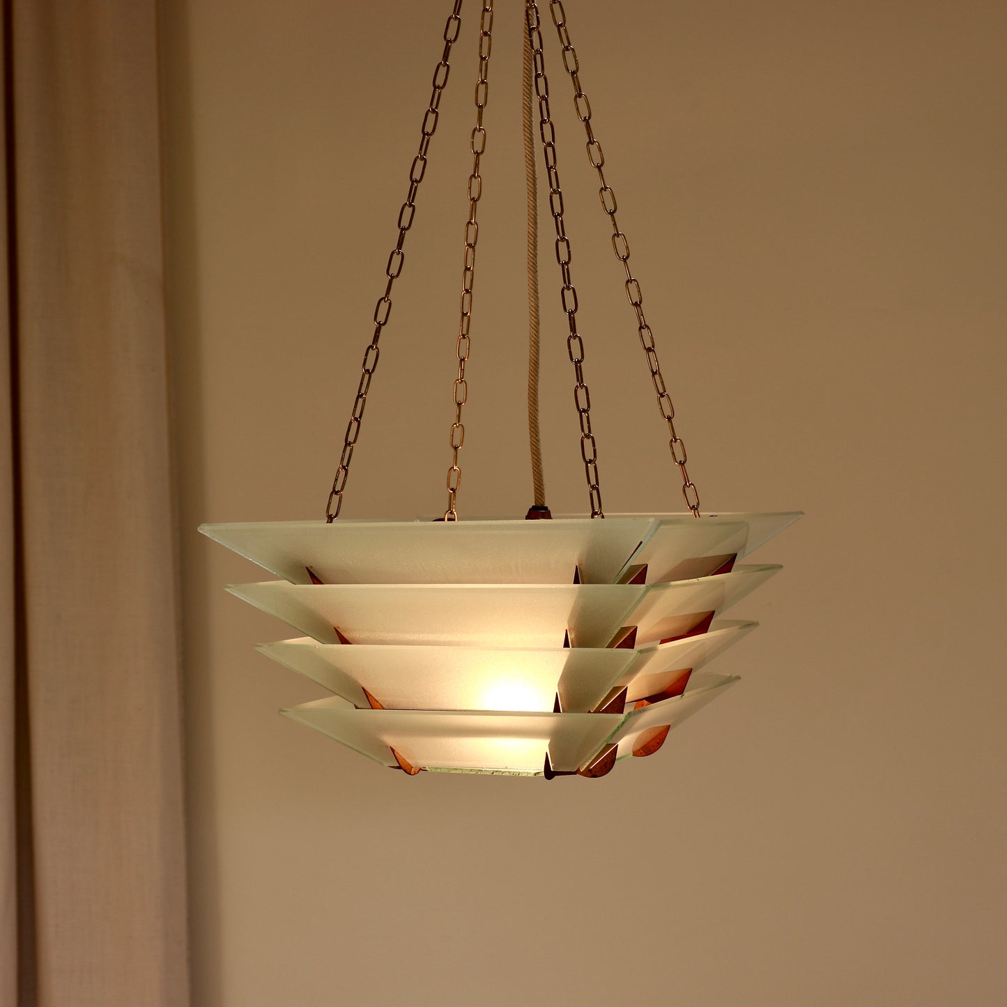 Vintage Art Deco hanging light illuminated