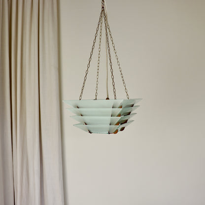 Tiered frosted glass ceiling light with brass chain
