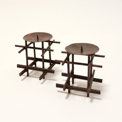 Sculptural geometric steel candle holders