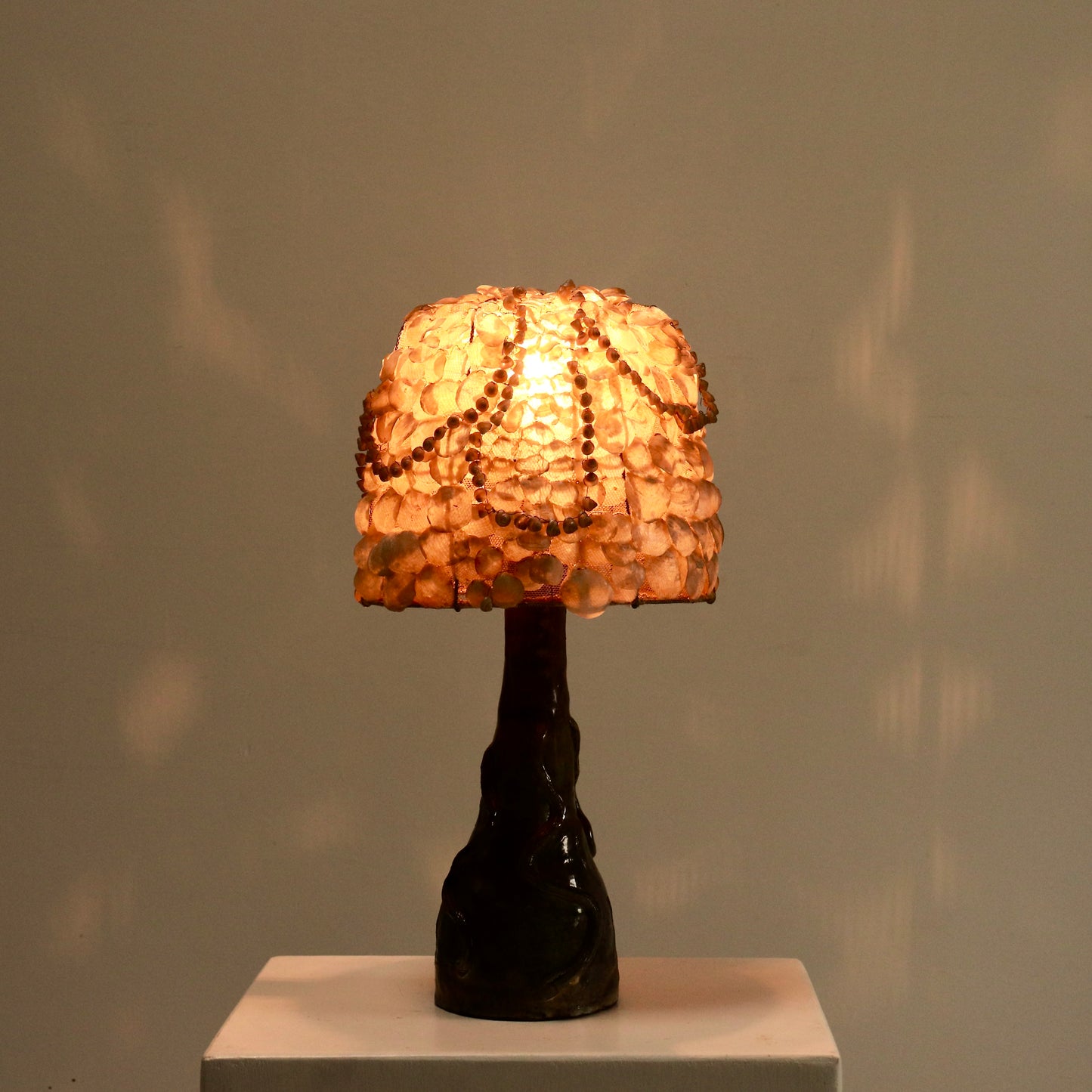Ceramic Folk Lamp with French shell shade
