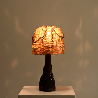 Ceramic Folk Lamp with French shell shade