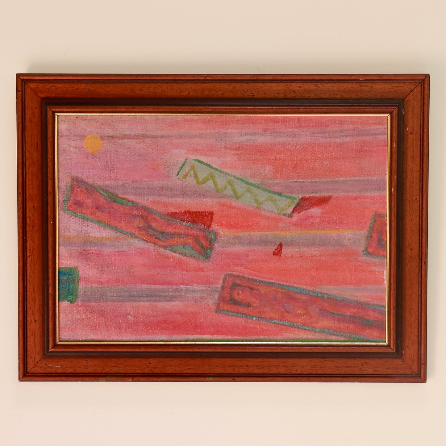 Late 20th century framed oil painting in pink and coral tones