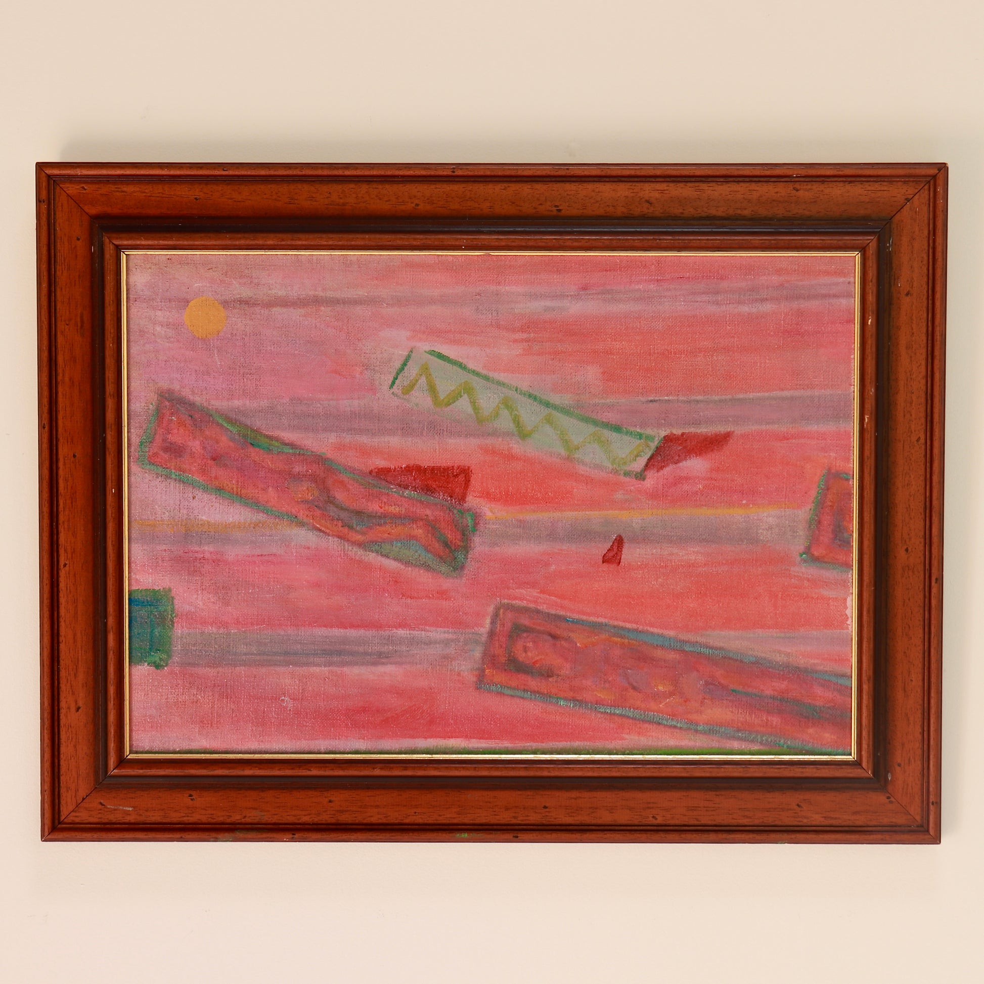 Late 20th century framed oil painting in pink and coral tones