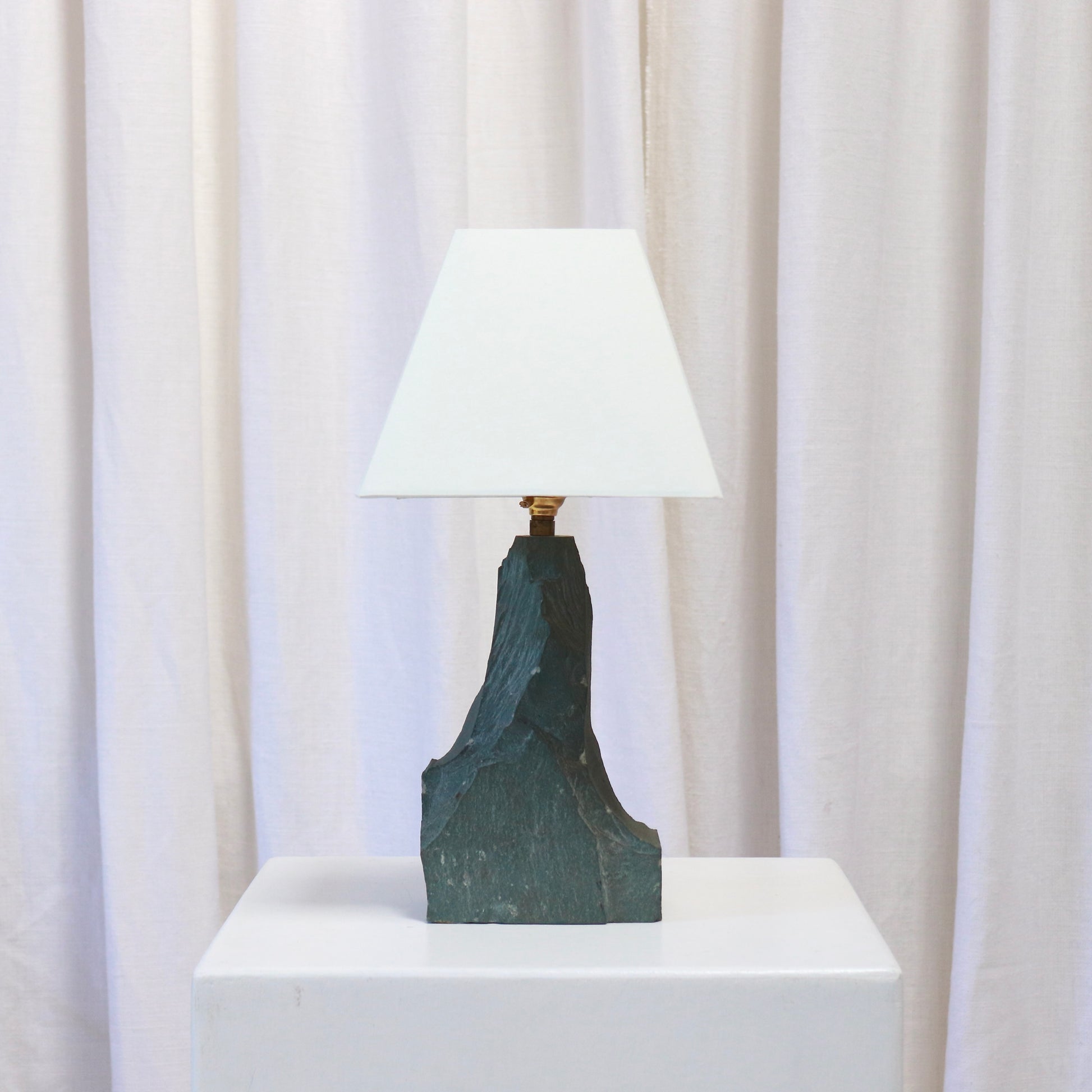 Brutalist rough-cut slate table lamp with shade