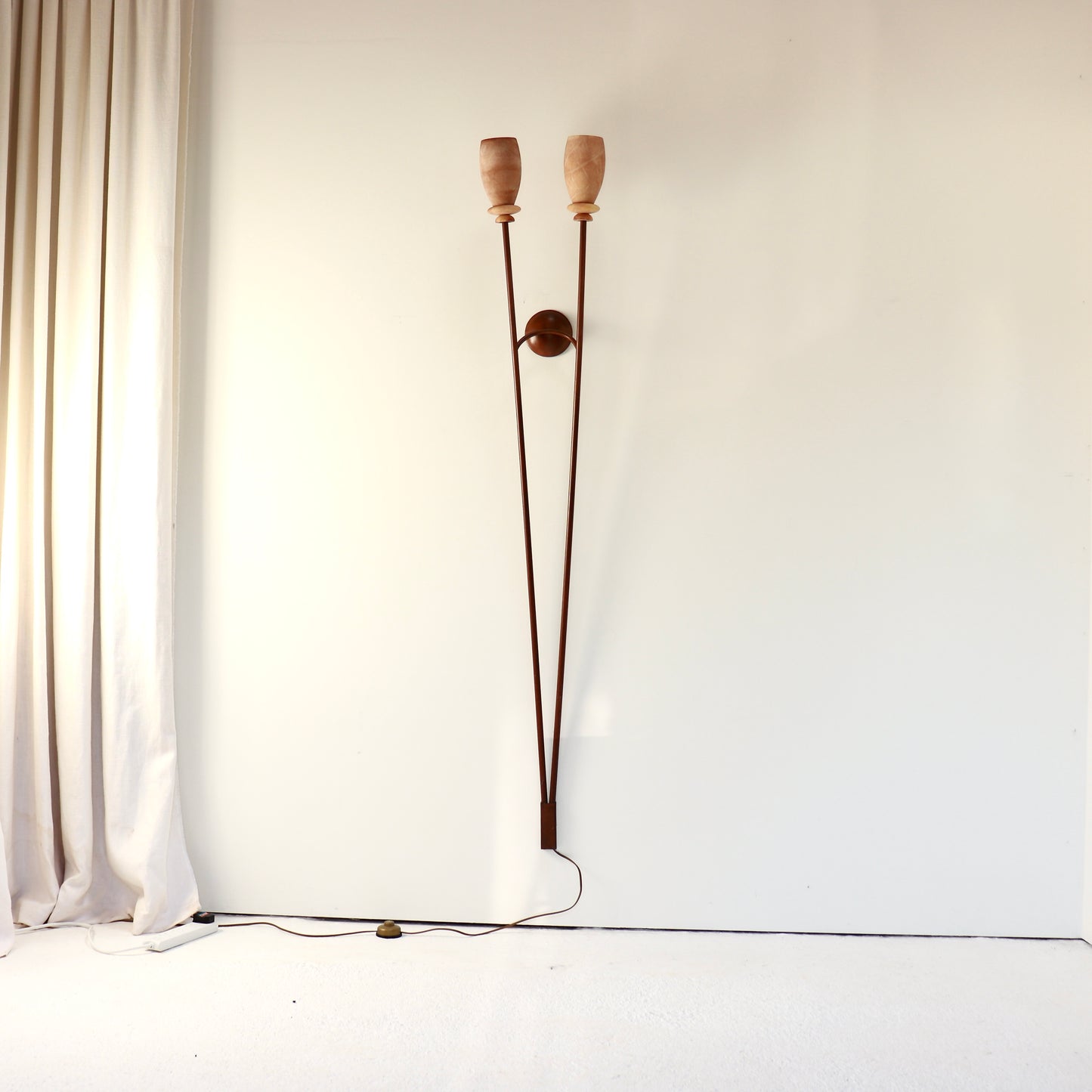 Sculptural twin alabaster wall light with carved stone shades