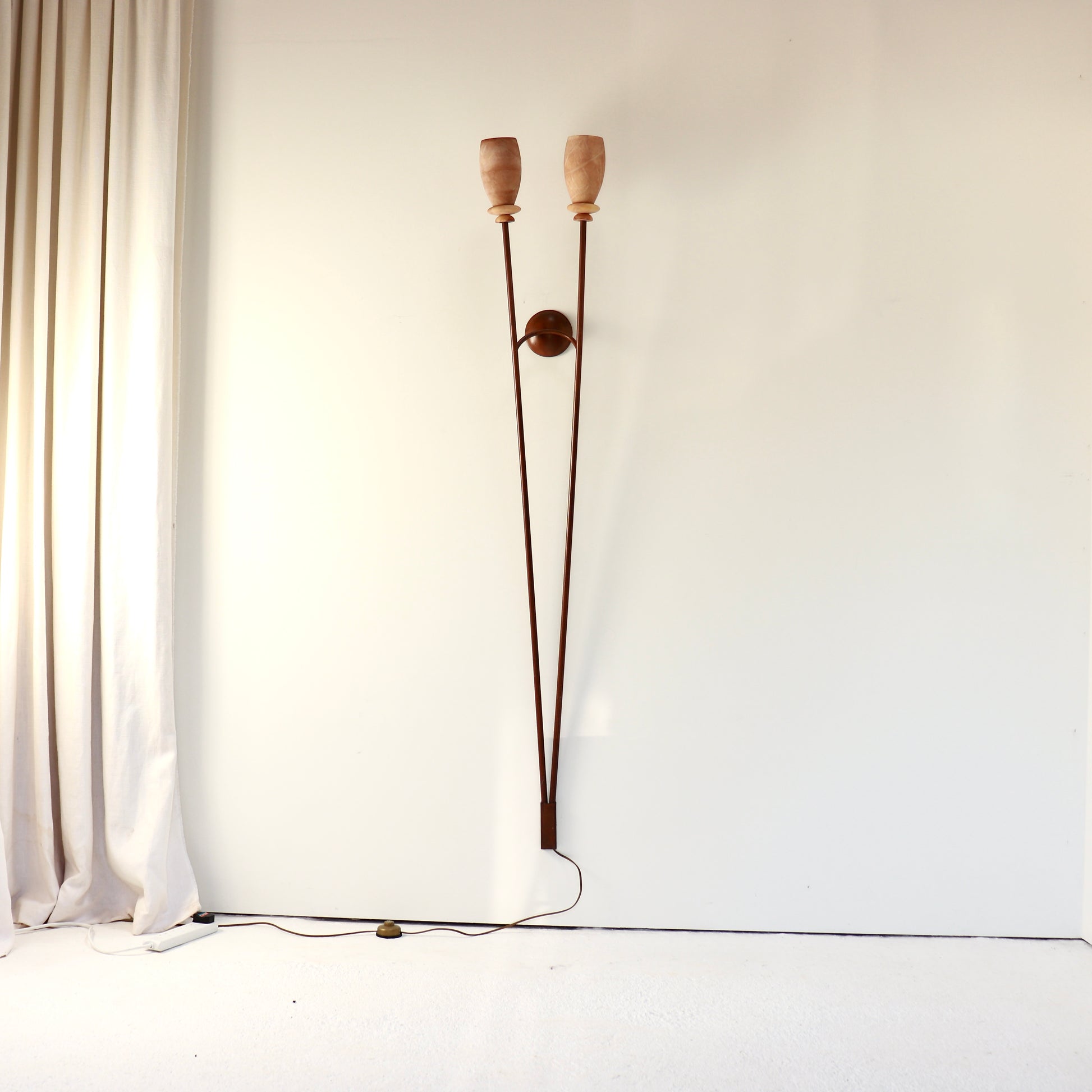 Sculptural twin alabaster wall light with carved stone shades