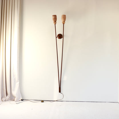 Sculptural twin alabaster wall light with carved stone shades