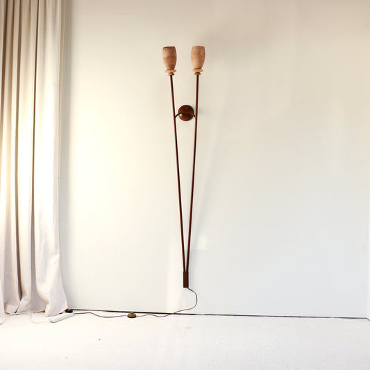 Sculptural twin alabaster wall light with carved stone shades
