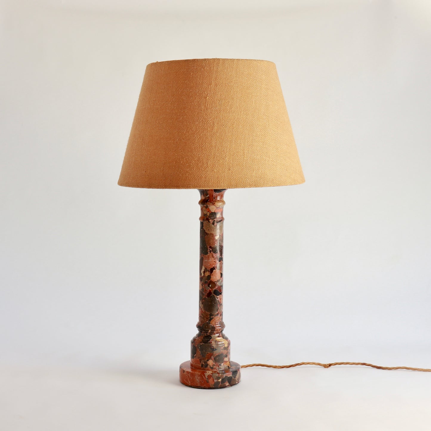 Vintage Brèche d’Alep marble table lamp with linen shade