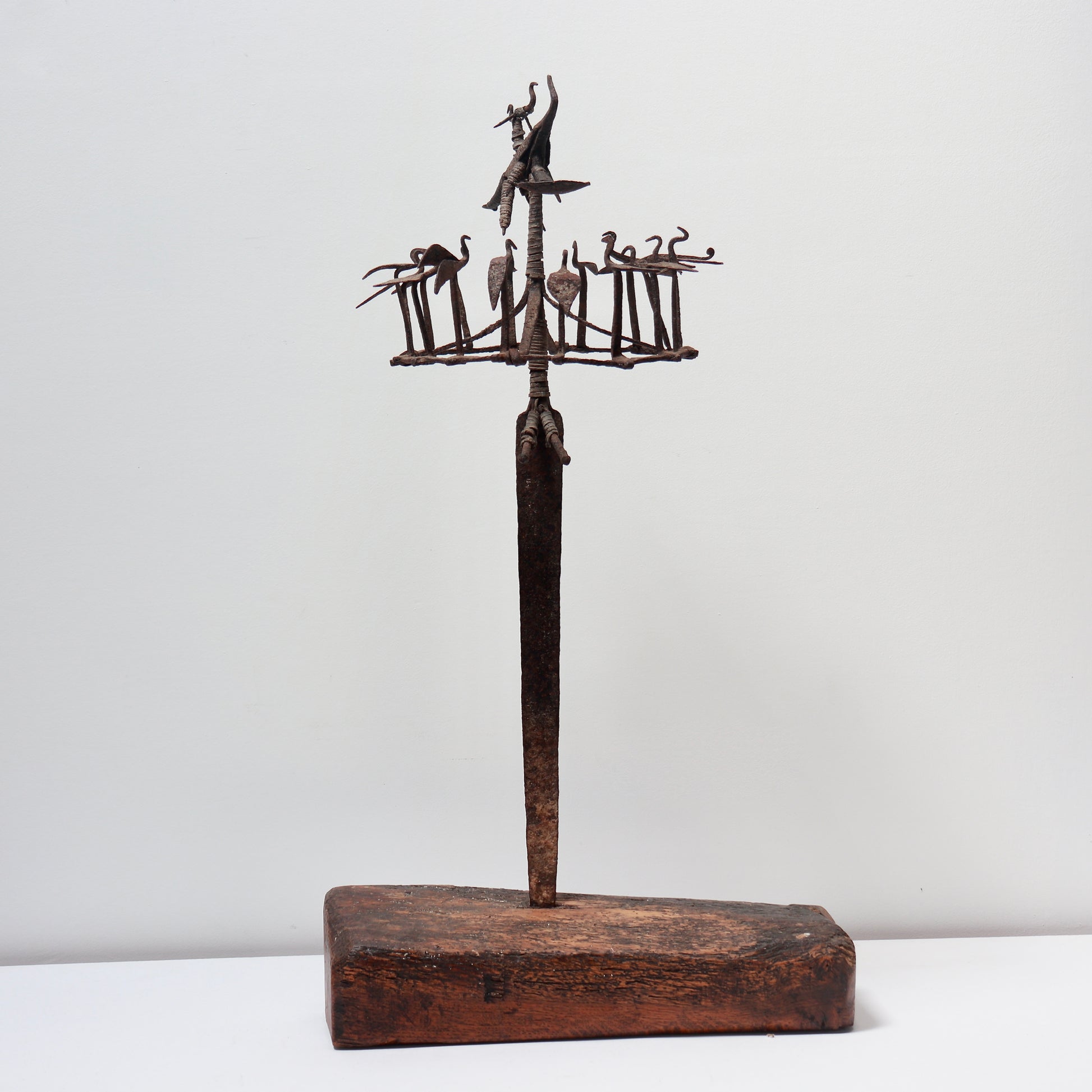 African ritual iron staff sculpture vintage piece