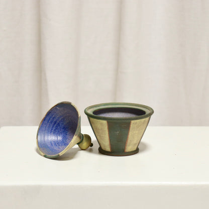 Pot open showing glossy cobalt blue interior glaze.