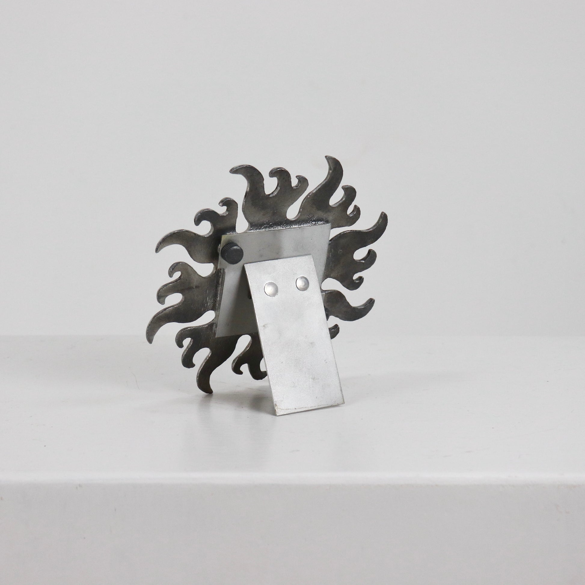 Reverse view showing folding stand on petite tabletop mirror
