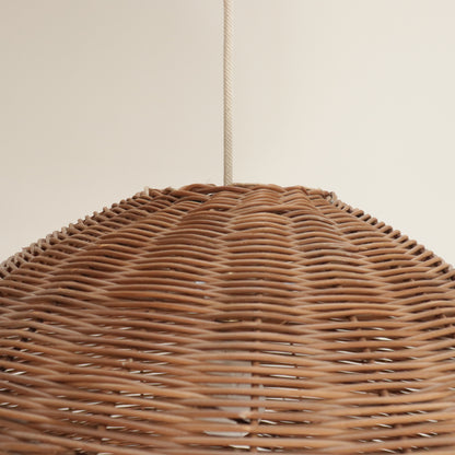 Close-up of rattan weave detail pendant light
