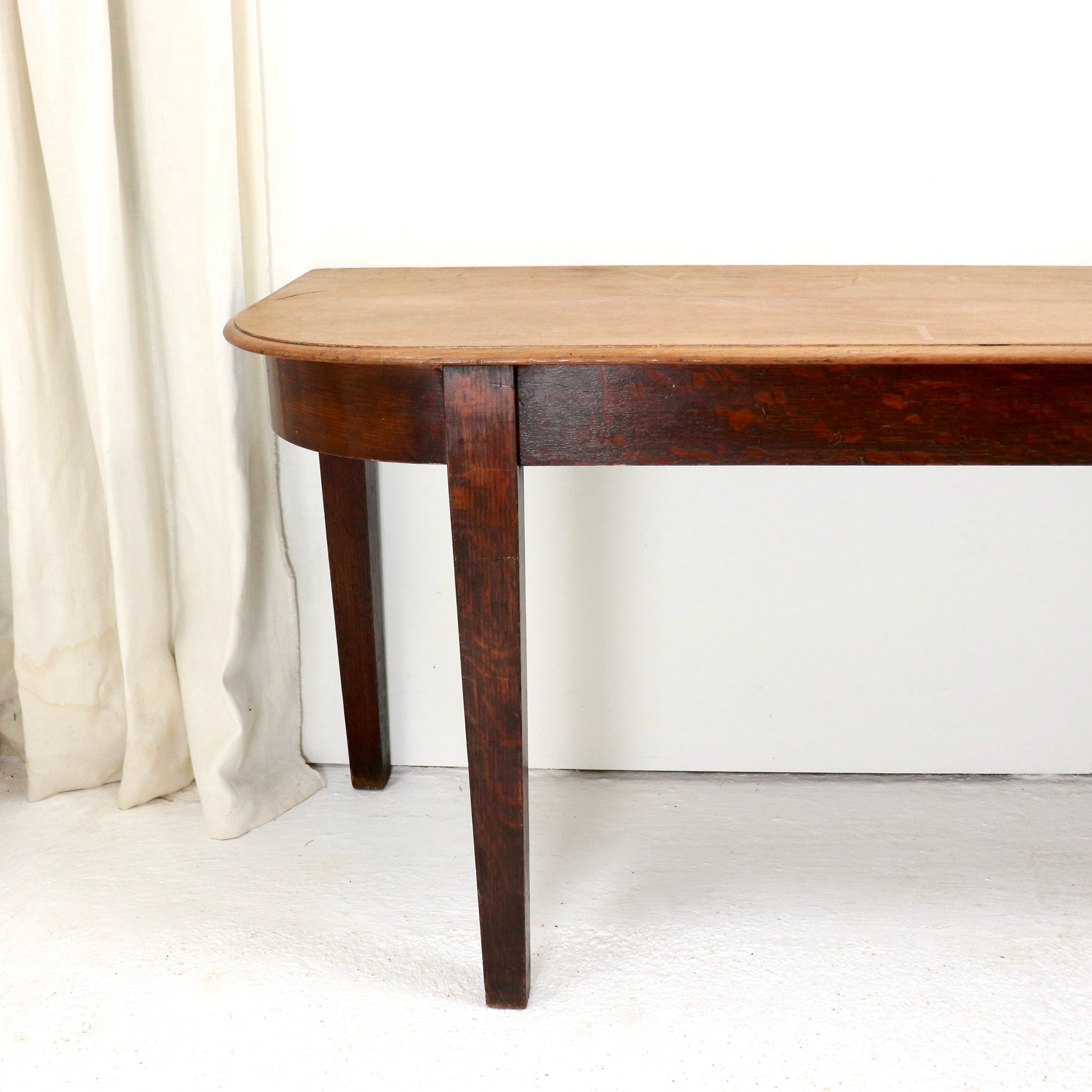 Antique oak console table with rounded ends