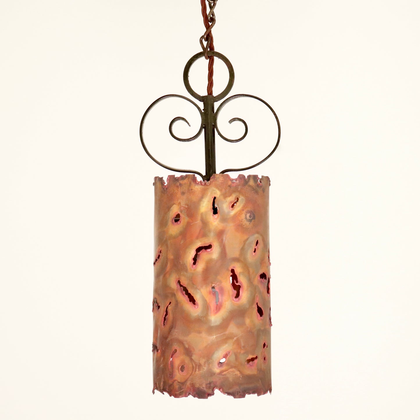 Artisan-Made Copper and Wrought Iron Pendant Light