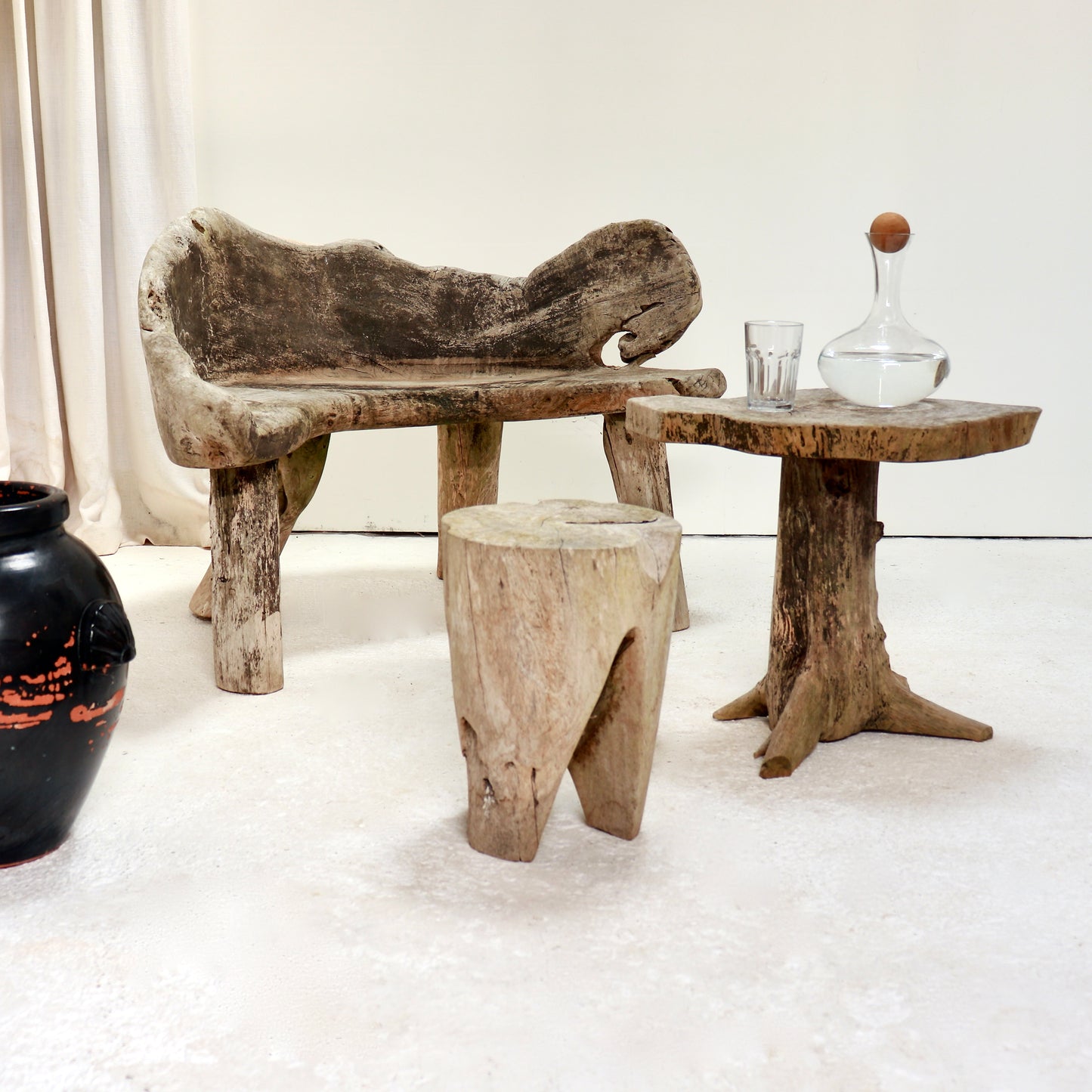 Primitive Hand-Carved Hardwood Garden Set