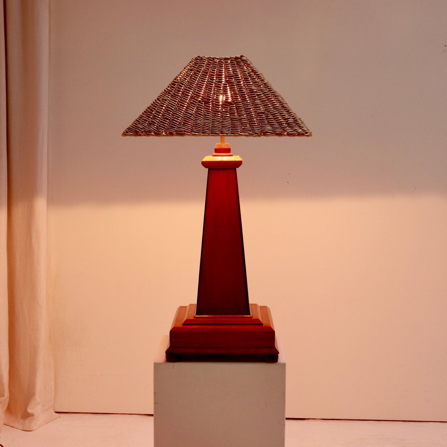 Architectural timber table lamp Art Deco style
